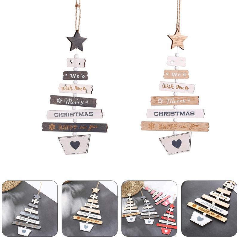 

Christmas Decorations 2pcs Wooden Front Door Sign Welcome Xmas Tree Hanging Ornaments