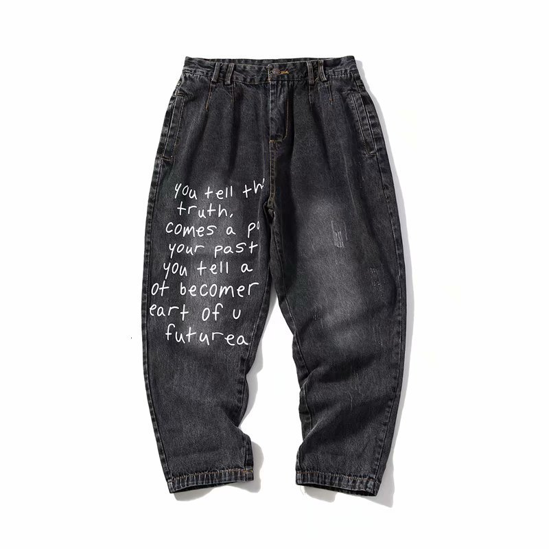 

Men's Jeans Wholesale 20Loose jeans men's brand autumn winter wild pants Korean trendy letter printed straight wide leg harem TNGI, Black
