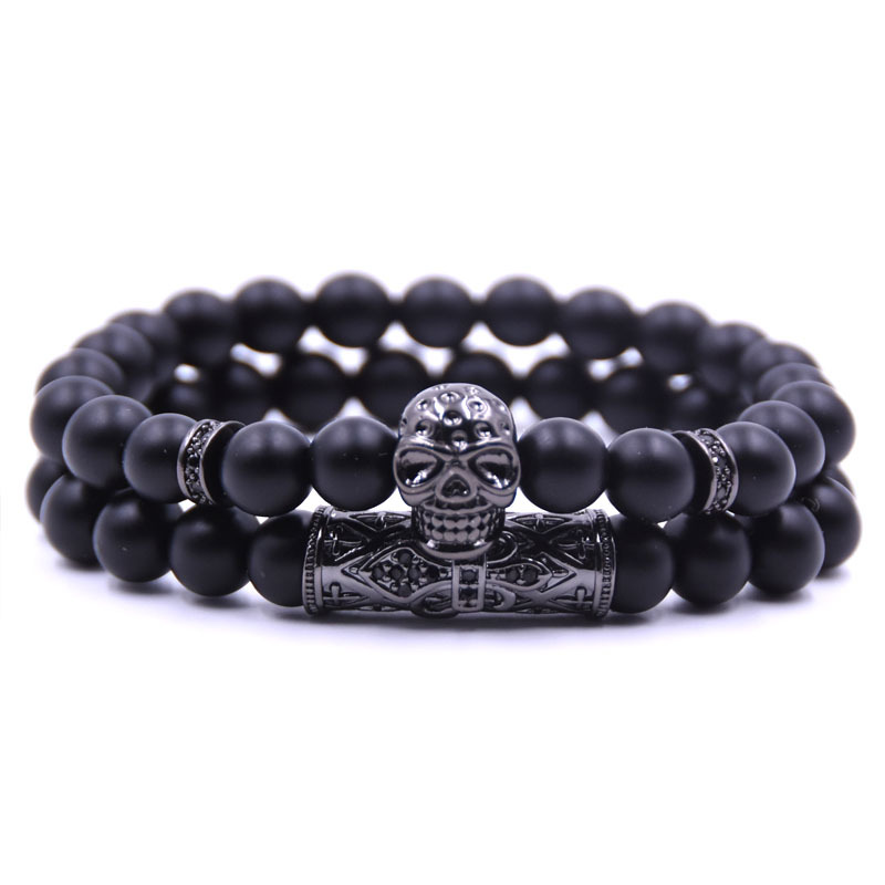 

New Arrival Skull Bracelet femme Friends Natrual Stone Beads Bracelets For Women Men Jewelry Pulseras Mujer bracciali uomo, Black