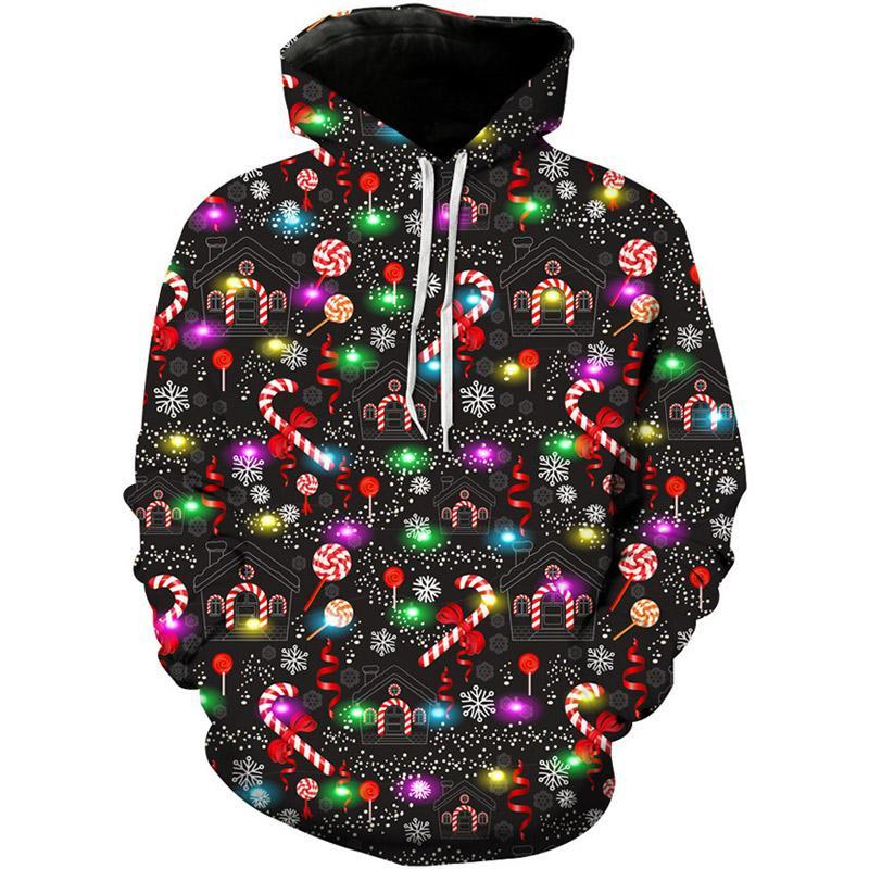 

Christmas Small lantern pattern men s 3D printing hoodie visual impact party top punk gothic round neck high quality sweater hoodie, Black