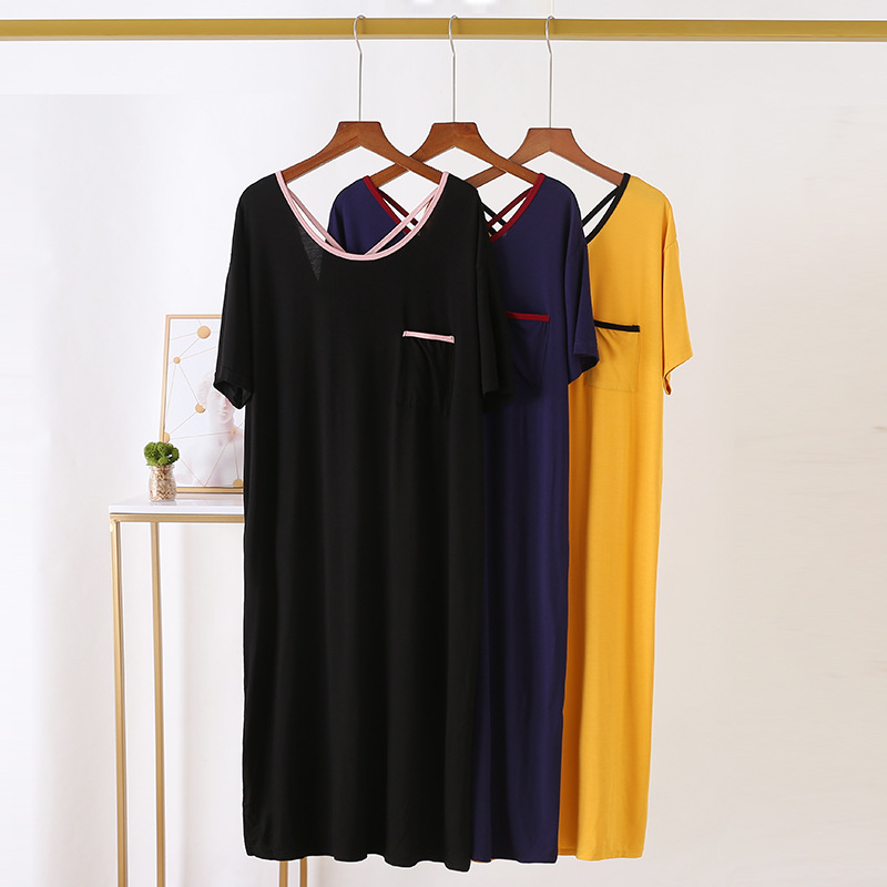 

Sleeping Dresses For Women Summer New L  XXL 3XL Plus Size Women Clothing Sexy Nightwear Short Sleeve Night GownFree shipping by air, Black