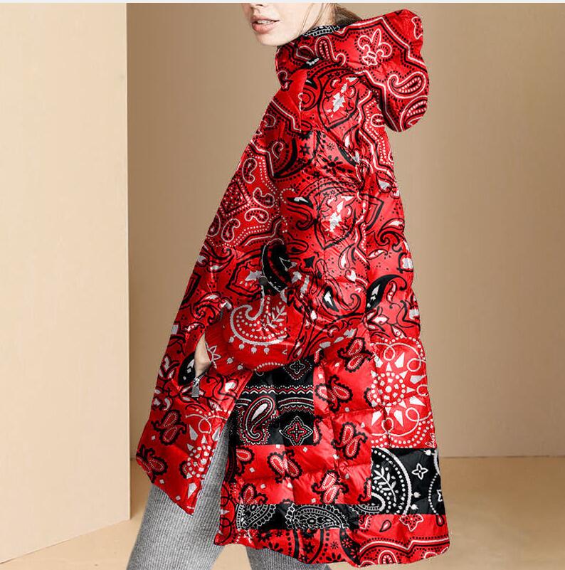 

Women Down & Parkas Classic Retro Slim design Ladies Girl Long Sexy Celebrities OL gentlewoman cool INS Hooded Cloak Cotton printing Flowers vintage palace Jacket, Gray blue