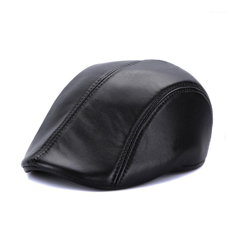 

Berets Korean Version Of Leather Sheepskin Beret Men And Women Caps Autumn Winter Warm Casual Hats, Black