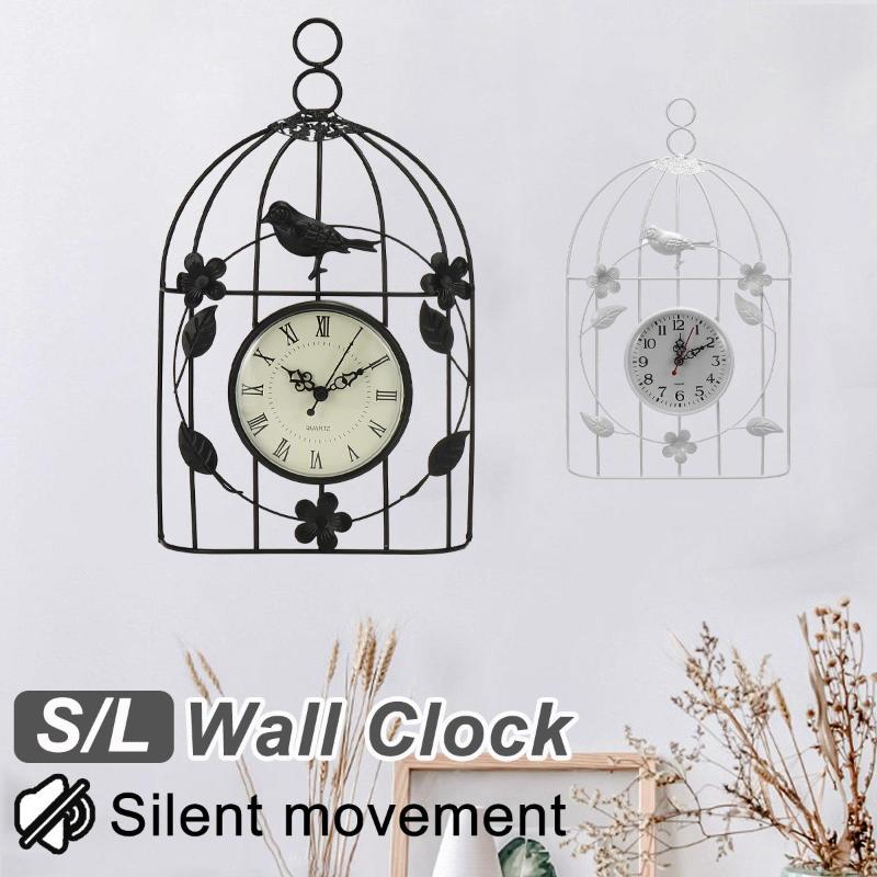 

Wall Clocks Retro Iron Clock Bird Cage Design Vintage Silent Hanging Electronic Digital Pastoral
