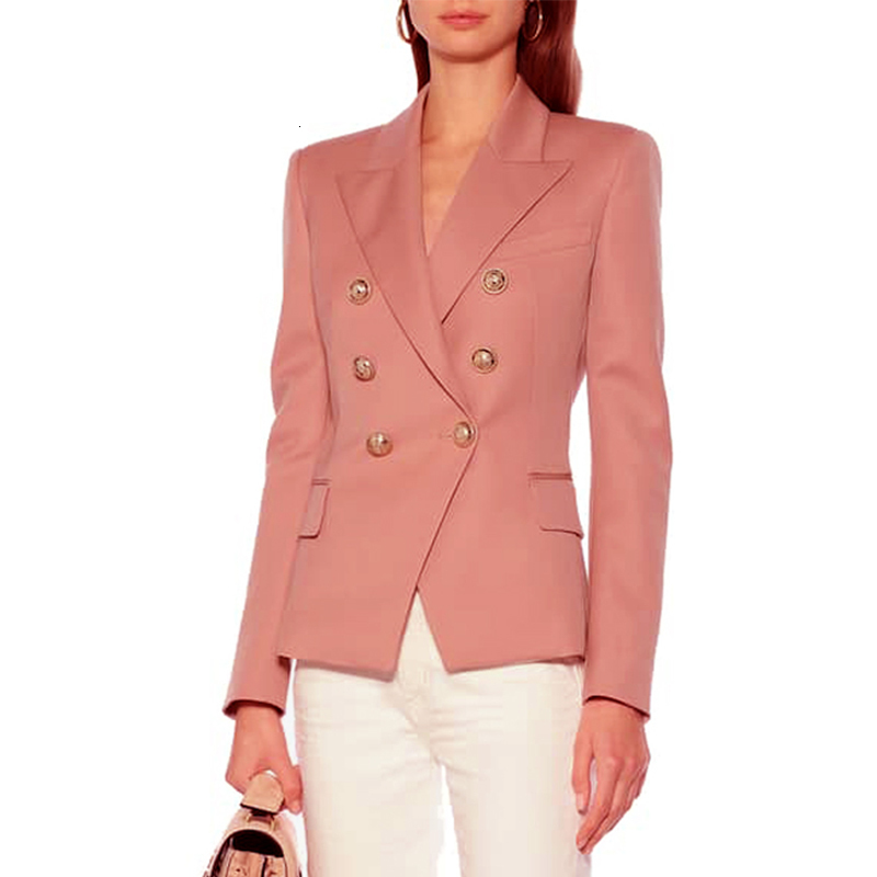

Women's Jackets Runway Brand Clothes Lion Head Button Double-Breasted Slim Suit Bean Paste Color Women Elegant Autumn Office Ladies Coat Jacket ET44, Beige