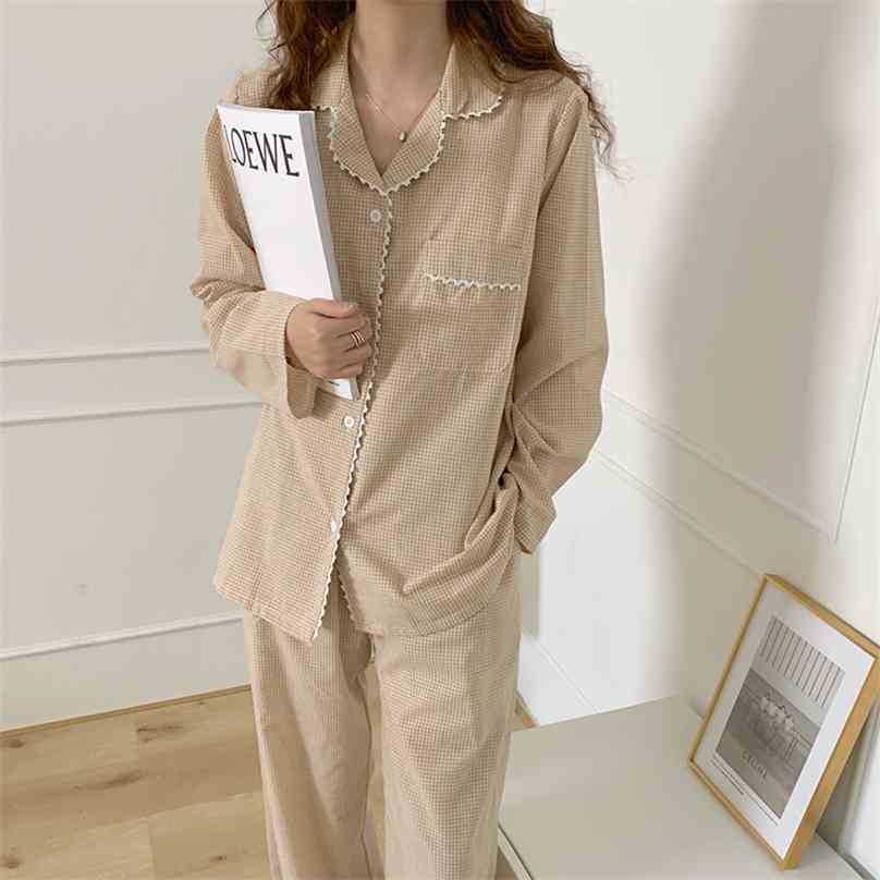 

Cute Gentle Chic Pajamas Sets Plaid Sweet Sleepwear All Match Elegance Warm Homewear Women Soft Home Clothes 210525, Purple