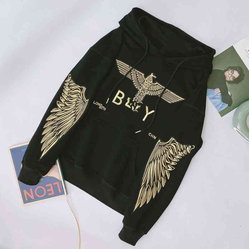 

21 autumn new boy love embroidered large wing on both sides men's and women's eagle ares Hoodie, Black