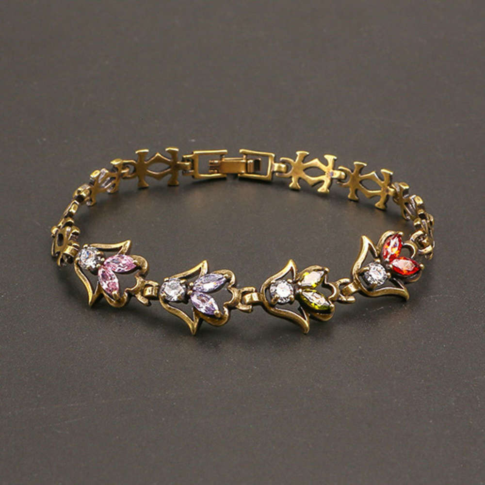 

Diamond flower hip hop pure brass jewelry bracelet women's inlaid zircon bronze Bracelet, Golden;silver