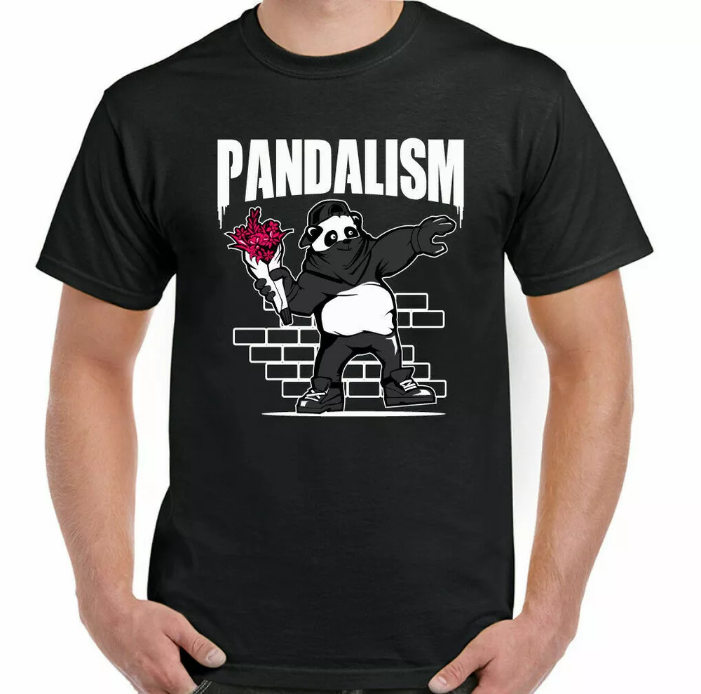 

Banksy T-Shirt Mens Funny Parody Panda Flower Grenade Top Street Art Graffiti, White;black