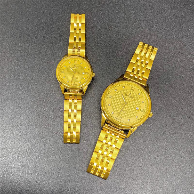 

Wristwatches 2021 Men's Watch Gold Women's Couple's 24K Ultra-thin Business Calendar Function Diamond, Woman