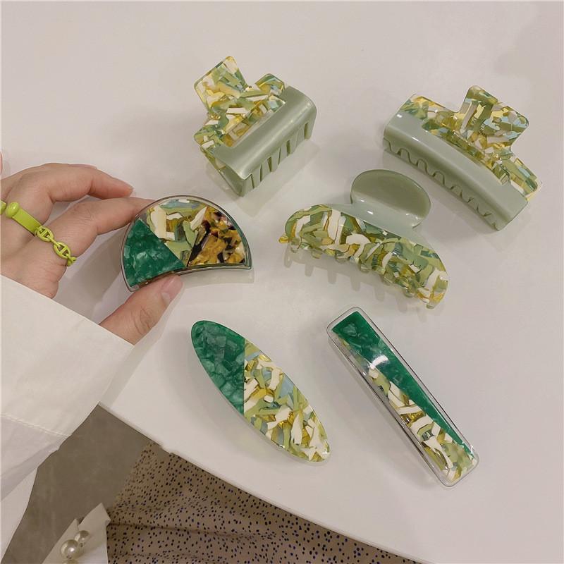 

Hair Accessories Korean Fashion Vintage Green Patchwork Geometric Clips Barette Femme Hairpins 2021 Summer For Women