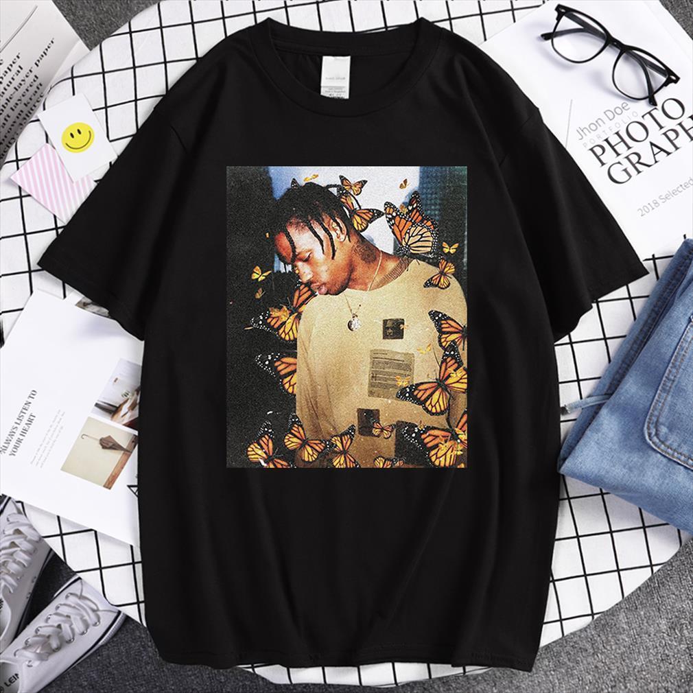 

fashion travis scott butterfly effect men t shirts rap album cover summer face material s 3xl, White;black