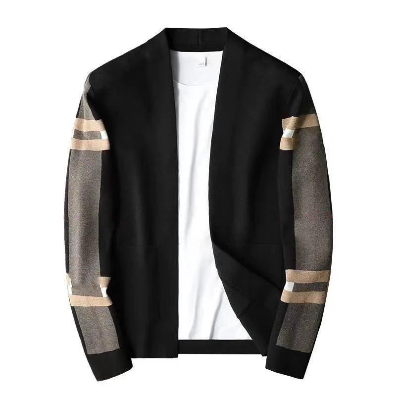 

Luxury spring and autumn men's designer knit sweater classic plaid all-match casual loose coat jacket, White;black