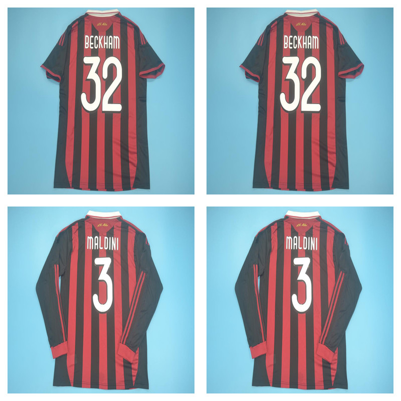 

2009 2010 Retro soccer jersey vintage football shirt 09 10 classic ac Maglia da calcio long sleeve MALDINI SEEDORF MILAN BECKHAM RONALDINHO, 2009 2010 long sleeve