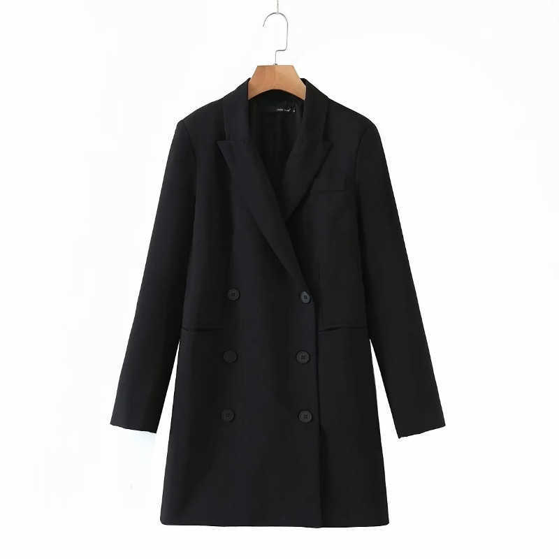 

Plus size women' long jacket autumn double-breasted sleeve ladies blazer Elegant female suit high quality 210527