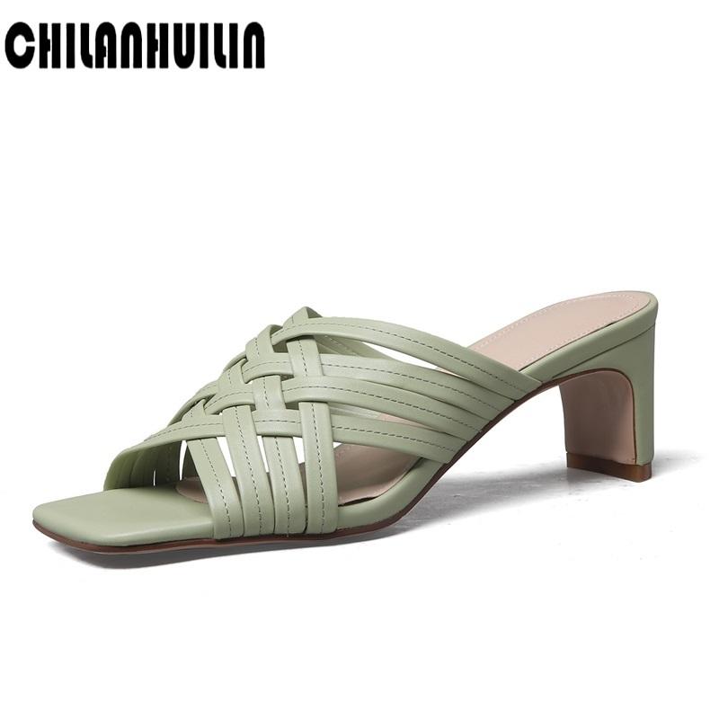 

Women Slippers Summer Women's Sandals Slides Fashion Brand Leather Female Outdoor Casual High Heel Flip Flops Dress Shoes, Black