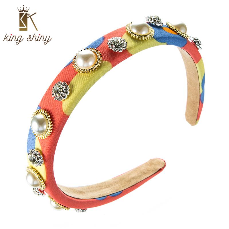

Hair Clips & Barrettes King Shiny Elegant Ins Simulated Pearl Headband For Woman Vintage Sparklry Crystal Beaded Sponge Hairband Girls Party, Golden;silver