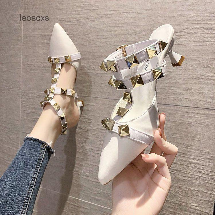 

Sandals Fashion Women's Bag Head Spring 2021 One Line Buckle Rivet Thick Heel Pointed Low Roman Shoes Summer, Black