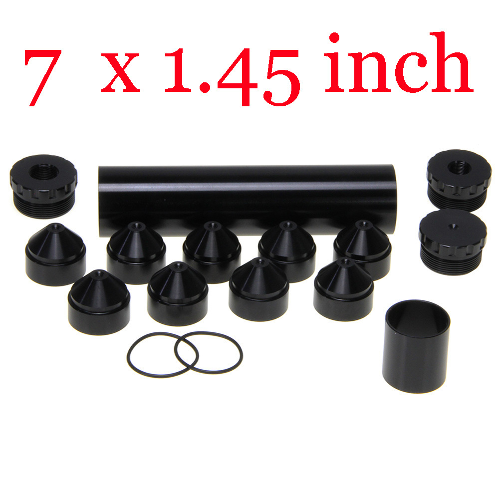 

L 7" OD 1.45" Solvent Trap 1/2x28 3 in 1 Threads 1/2-20 Black 9 Cups + Spacer with 2 Rubber O Rings 5/8-24 Car Fuel Filter 7inch