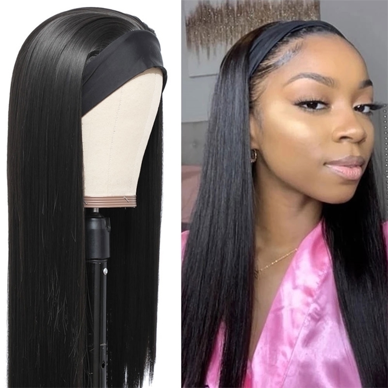 

22 24 26 20 28 30inch Long Straight Headband s Heat Resistant Synthetic Hair Machine Made Wig For Black Women, Ombre color