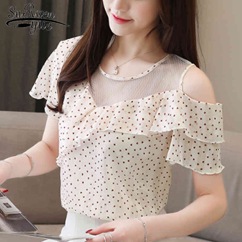 

Off Shoulder Blouse Chiffon Casual Women Tops and Large Size Plus Blusas 4742 50 210521, Pink