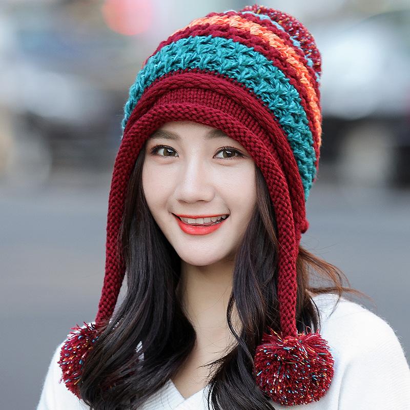 

Winter Hats For Woman 2021 Beanies Cotton Knitted Hat Girls Autumn Female Beanie Warmer Bonnet Ladies Casual Cap 7 Color Beanie/Skull Caps, Blue;gray