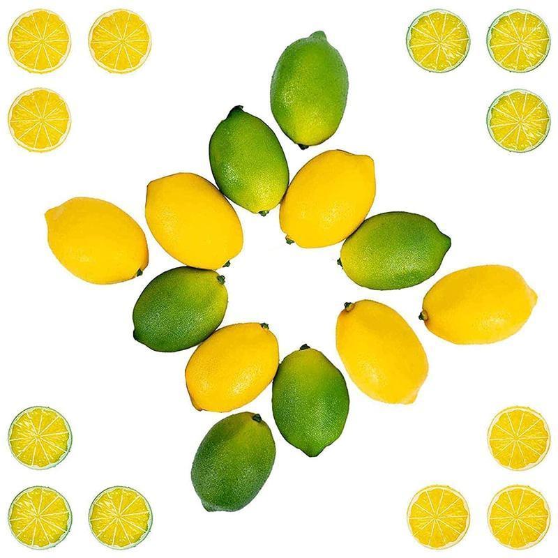 

Party Decoration 24PCS Vivid Fake Lemons Limes And Slices Set, Artificial Fruit Decorations For Home Kitchen Table Cabinet Weddings
