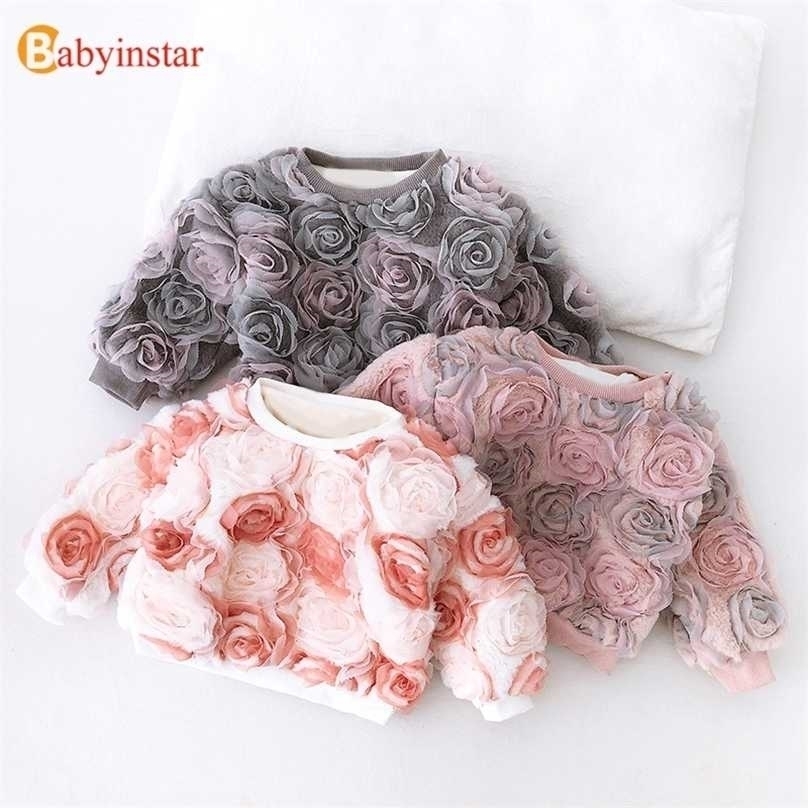

Babyinstar 2-8Y Flower Mesh Girl Sweatshirts For Children Clothing Girls Tops Kids Sweatshirt Spring Clothes 211110, Gray