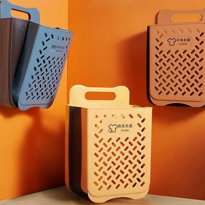 

Laundry Bags Wall Hanging Foldable Hamper Basket Clothes Organizer Household Items Organization Bathroom Storage Baskets