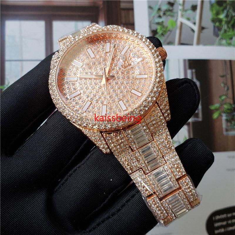 

Fashion Mens Diamond Watches Rose Gold Calendar Gold Bracelet Folding Clasp Master Designer Men Watch