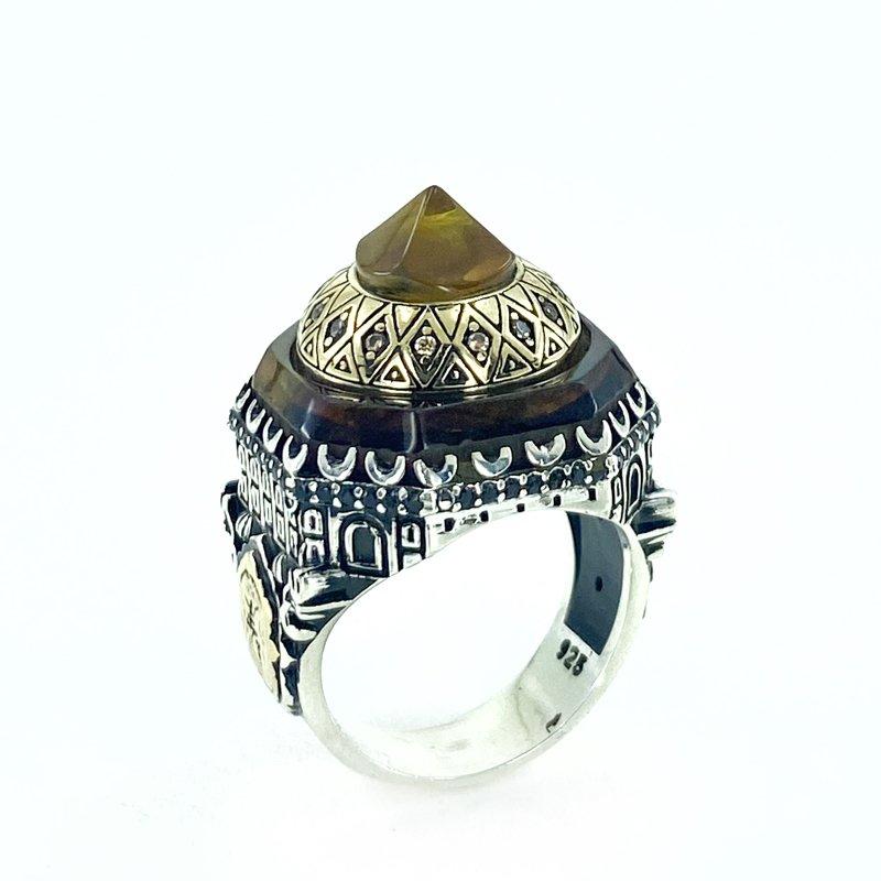 

Cluster Rings Ottoman Art Dome Processing Amber Stone Sterling Silver Mens Ring