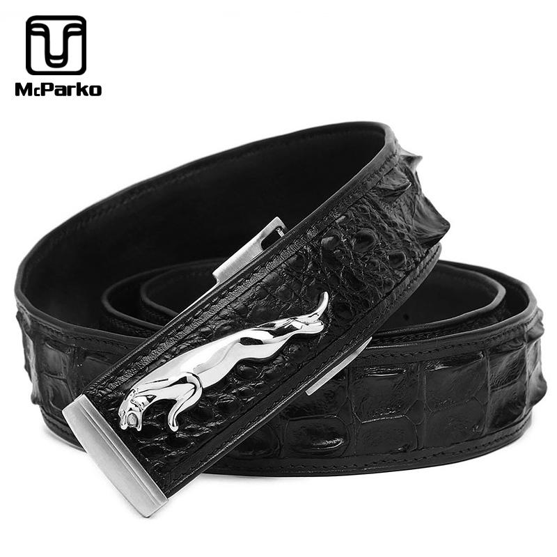 

McParko Men Luxury Belts Designers Crocodile Genuine Leather Belt Stainless Steel Buckle Jeans Waist Strap Husband Gift, Black;brown
