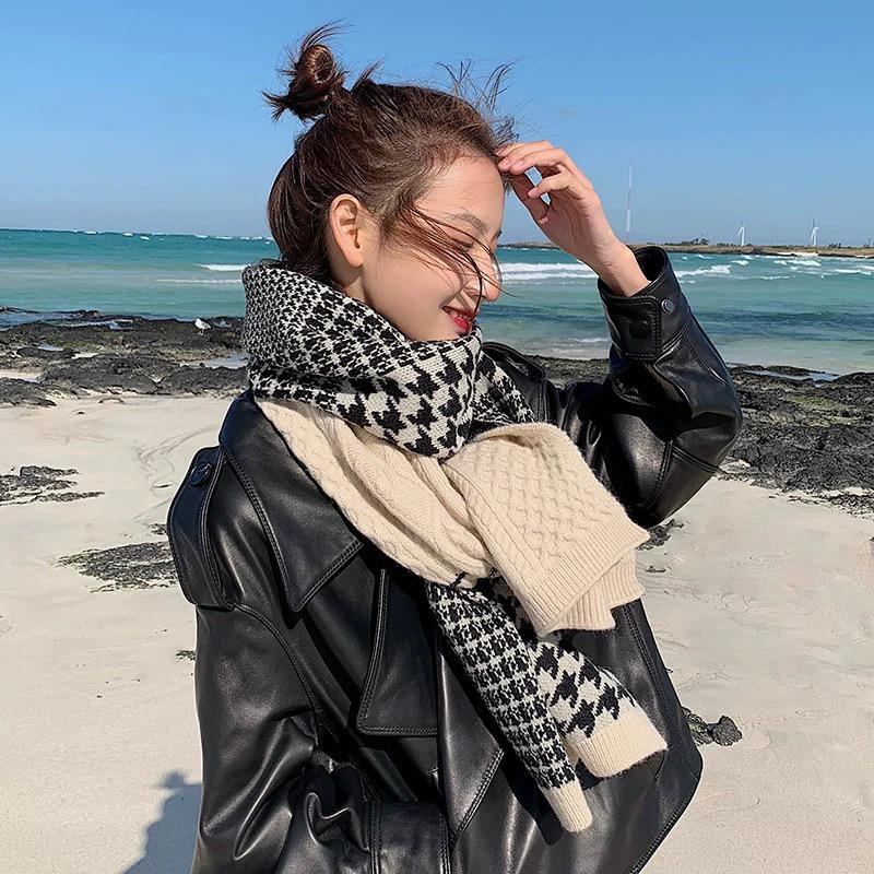 

Scarves Imitation Cashmere Fashion Women Double-sided Houndstooth Print Winter Scarf Warm Elegant Knitted Female Thick Long Wrap Shawl