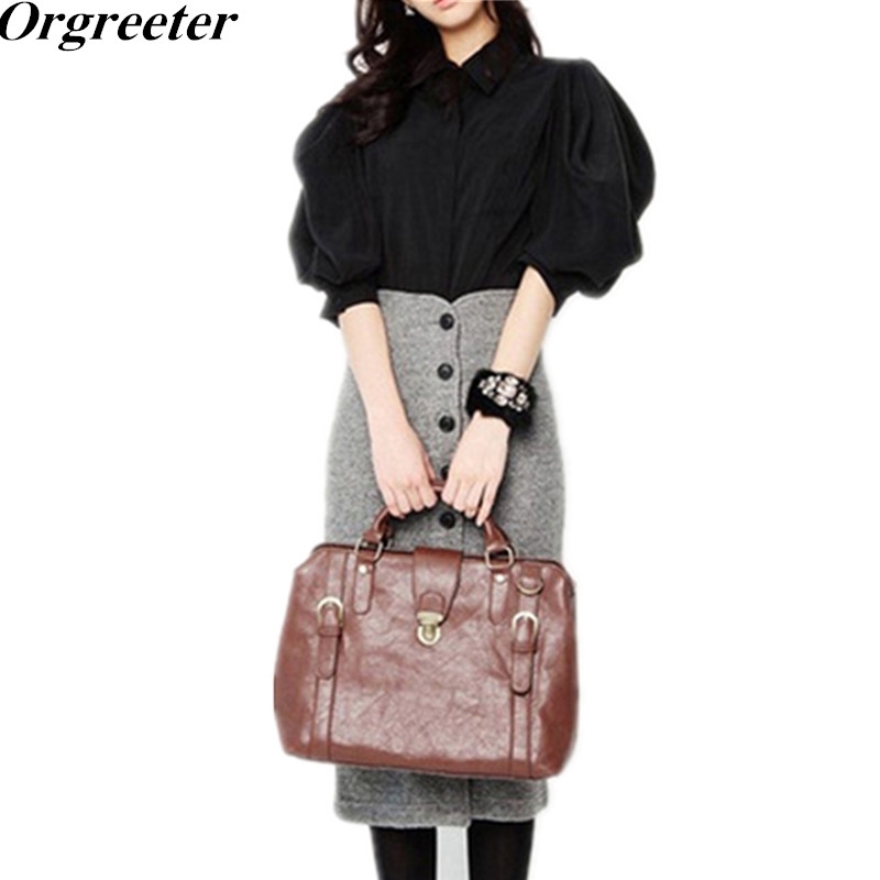 

Spring OL Elegant Slim 2-Piece Set Puff Sleeve Solid Satin Shirt Top & Single-breasted Woolen Bodycon Skirts Suits For Women 210525, White