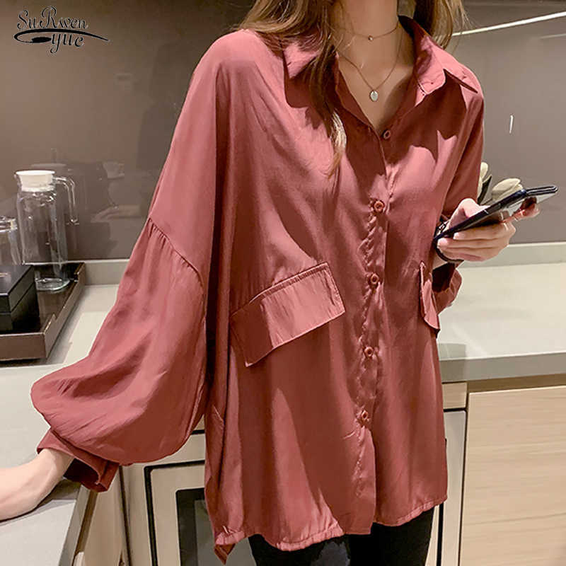 

Spring Loose White Blouse Shirts Plus Size Lantern Sleeve Long Shirt Women Casual Tops Korean Office Solid Blouses 12675 210527, Red