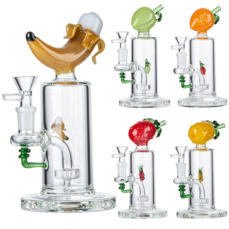 

Banana Peach Pineapple Shape Hookahs Glass Bong Unique Bongs Showerhead Perc Hookahs Oil Dab Rigs 14mm Female Joint Water Pipes With Bowl