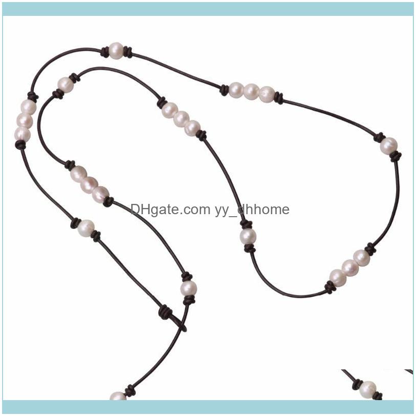 

Chains Necklaces & Pendants Jewelrychains Long Women Pearl Leather Necklace Knotted Beaded Jewelry Girls White Pearls Costume Handmade Fashi