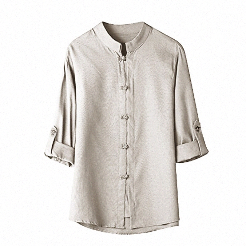 F_gotal Classic style chinois de style chinois Kung Fu T-shirt Tang costume 3/12 manche chemise de robe décontractée gris r0ni #