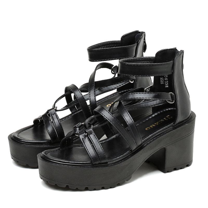 

Fashion Star Punk Gothic Shoes Women Platform Chunky Heels Sandals 2021 Summer Back Zipper High Quality Drop Dress, Black