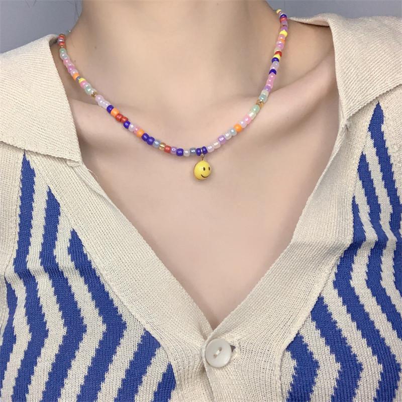 Pendant Necklaces AOMU INS Fashion Acrylic Multicolor Beaded Geometric Round Necklace For Women Clavicle Chain Summer Choker Gifts-image-701171958