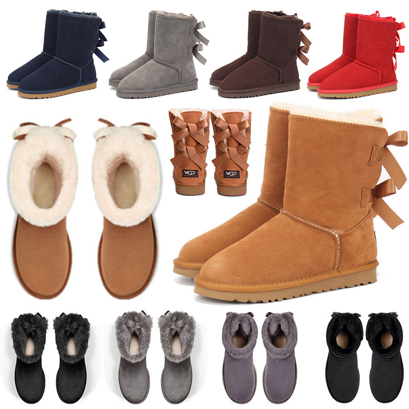 

Fashion Women Mini Australia Boots Top Quality Bowtie Rose Red Beige Sail Khaki womens Snow Keep Warm Boot Bottom Winter Knee High Ankle Shorts II Female Shoes, Bt01 bow black