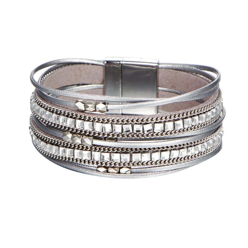 

Bangle Women's Leather Wrap Bracelet Crystal Handmade Multi-layer Combination Bracelets Jewelry Bohemian Gift