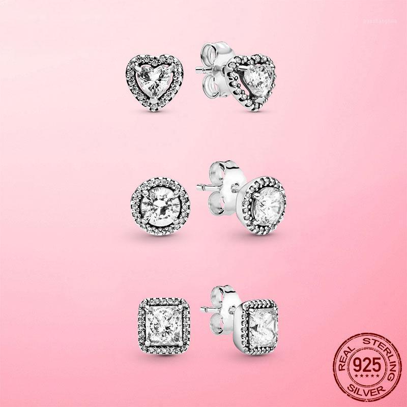

Stud Summer Classic Silver Earrings 925 Sterling Heart Brilliant For Women CZ Birthday Gift Fine Jewelry, Golden;silver