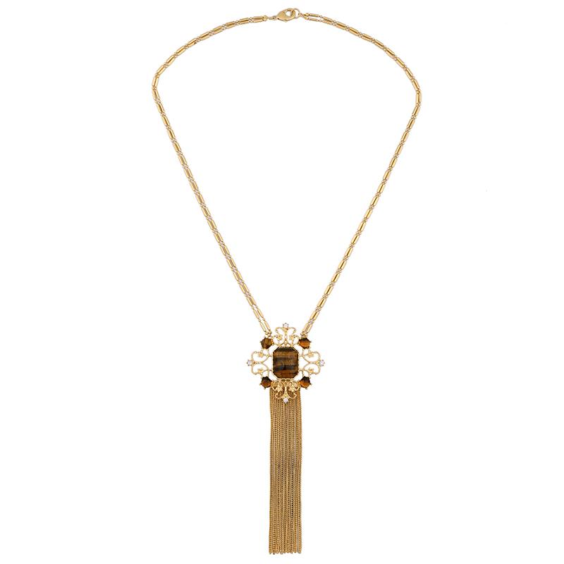 

Pendant Necklaces Bulk Price Women Fashion Sweater Chain Necklace Antique Gold Color Cross Pattern Brown Long Tassel For India