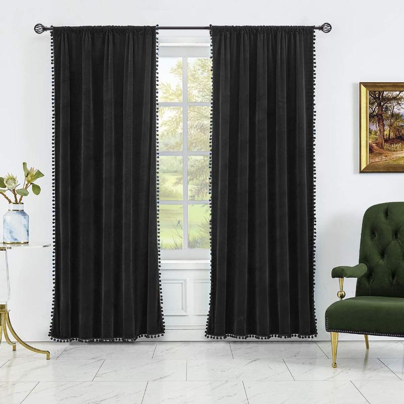 

Curtain & Drapes Luxury Tassel Velvet Curtains For Living Room Bedroom Black Soft Panels Pom Blackout Kitchen Custom
