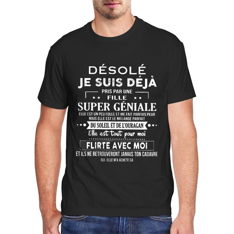 

Graphic T Shirt Sorry I Am Already Taken By A Awesome Girl Tees Tops Men' couple T-shirt Harajuku streetwear Valentine Gift 210707, 21envm0215
