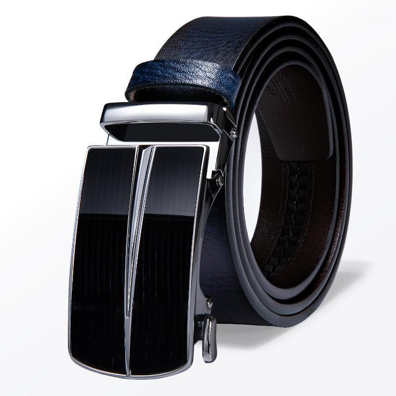

Belts Hi-Tie Fashion Blue Men's Belt Brand Cowhide Genuine Leather Automatic Buckle Casual Designer Cowboy Jeans 3.5cm Width, Black;brown