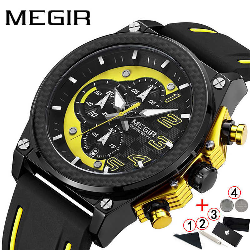 

Megir Chronograph Men Watches Luxury Brand Creative Sport Male Wrist Watch Waterproof Rubber Man Horloges Mannen 210707, Silver