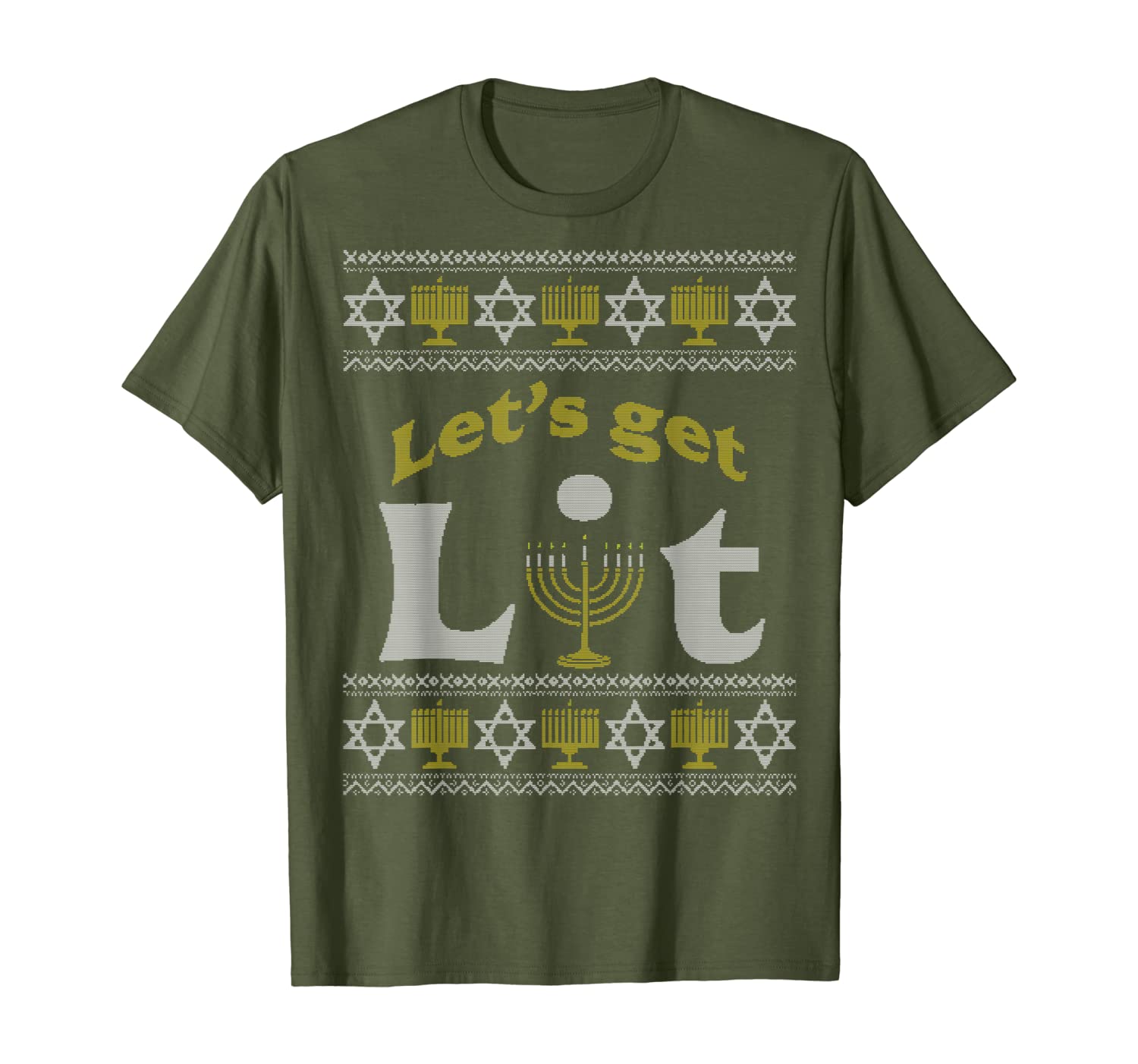 

funny ugly hanukkah lets get lit menorah jewish chanukah t-shirt, White;black