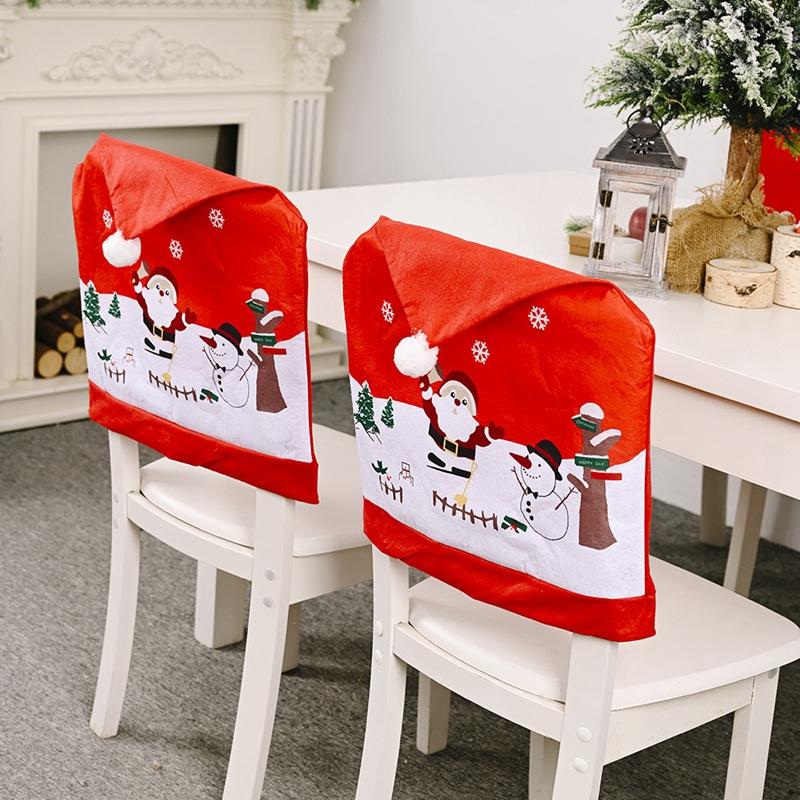 

4Pcs Chair Cover Santa Claus Kitchen Table Covers Christmas Home Decoration Cases Ornaments